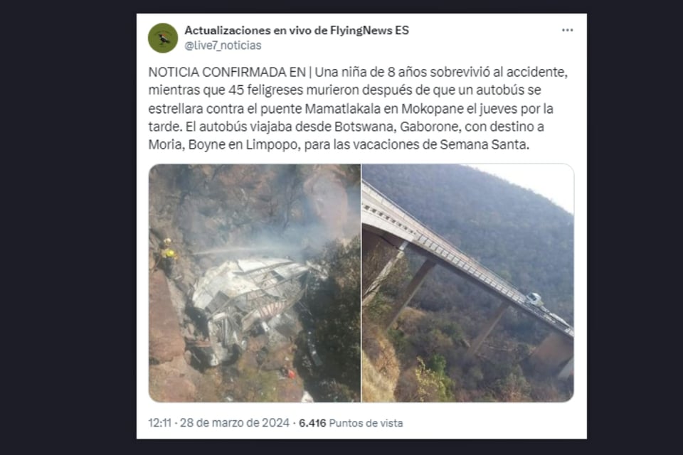 Bus falls on bridge South Africa, Easter, accident, deaths, MundoNOW