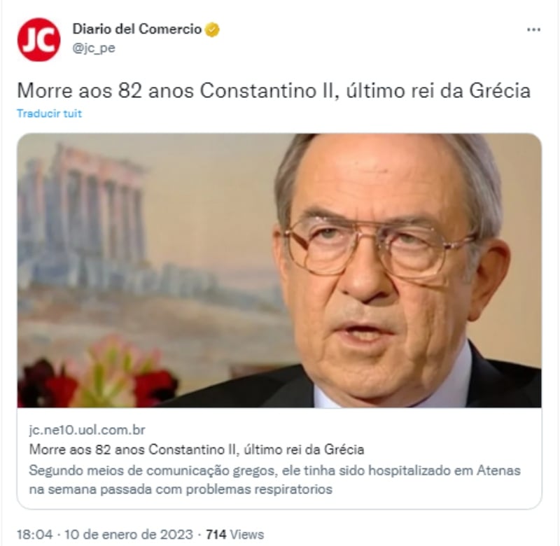 Muere el último rey de Grecia Constantino II