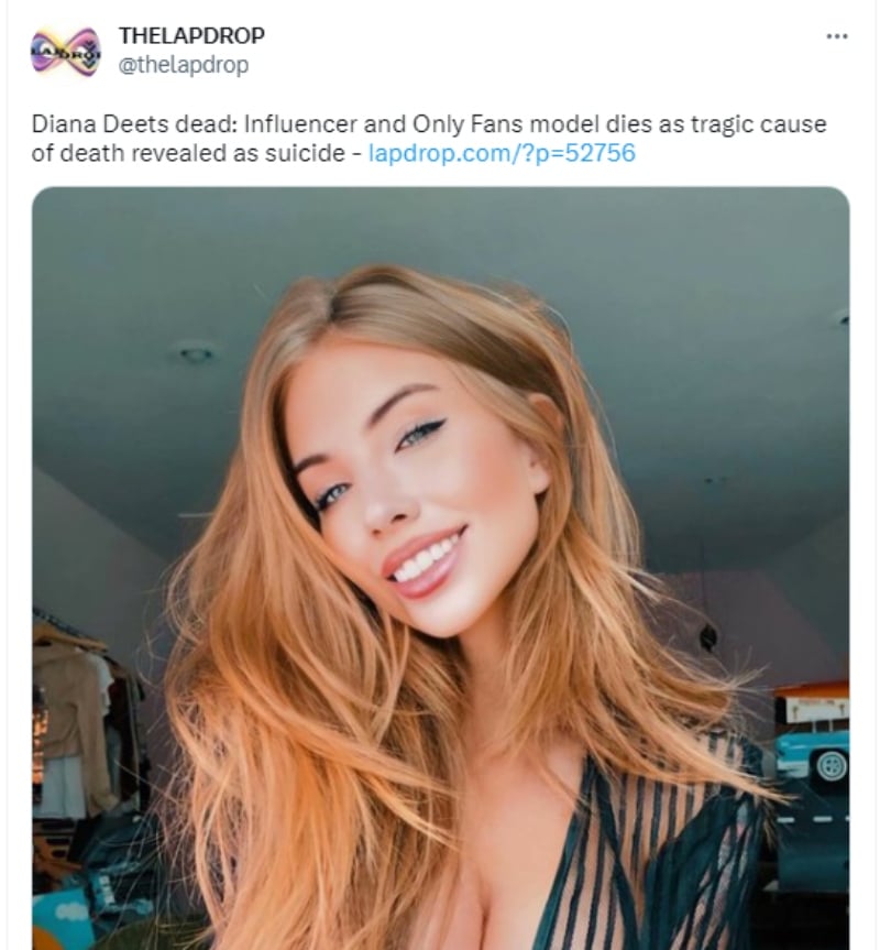 Muere influencer Diana Deets: Se quita la vida y revela la razón