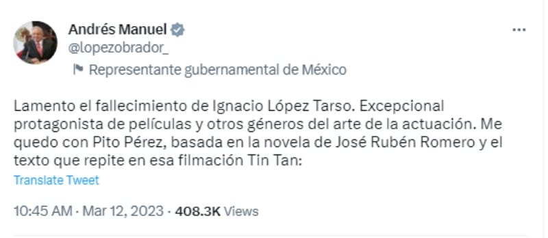 AMLO luto López Tarso: Envía mensaje en redes