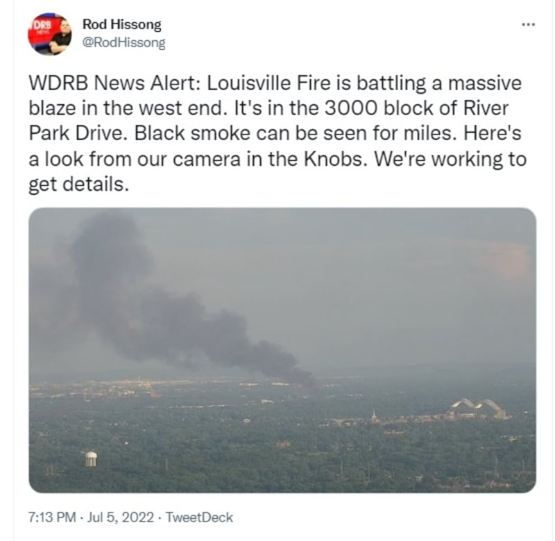 Warehouse collapses after fire in Louisville