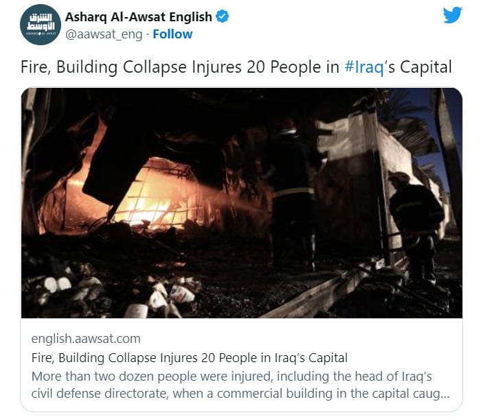 Incendio derrumbe edificio Irak heridos