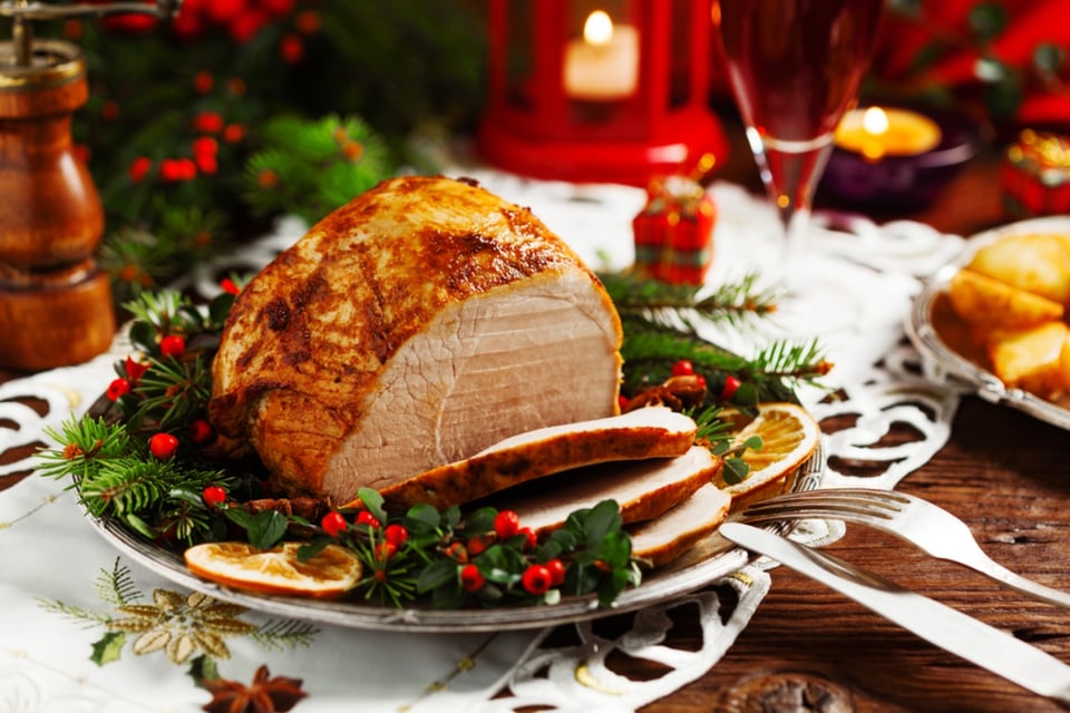 decoration, holiday, Roasted Ham with Pineapple