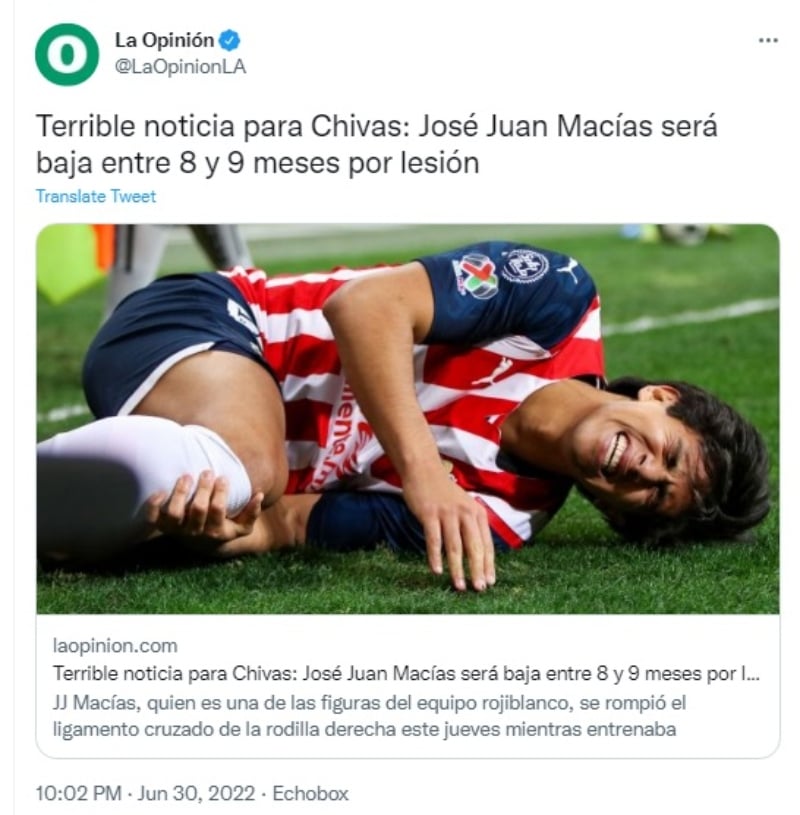 José Juan Macías se encuentra lesionado