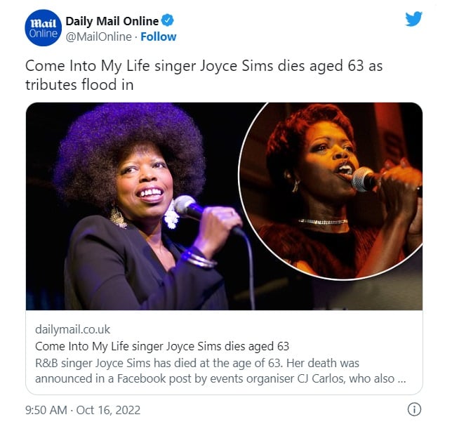 Muere cantante R&B Joyce Sims