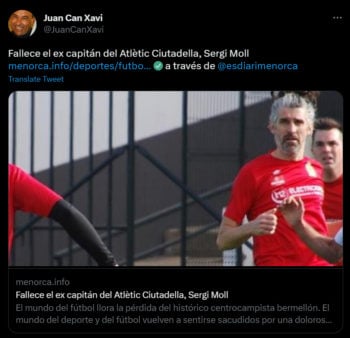 Murió Sergi Moll, jugador del Atletic Ciutadella