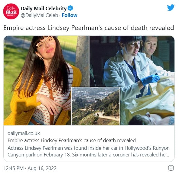 causa de muerte actriz Lindsey Pearlman