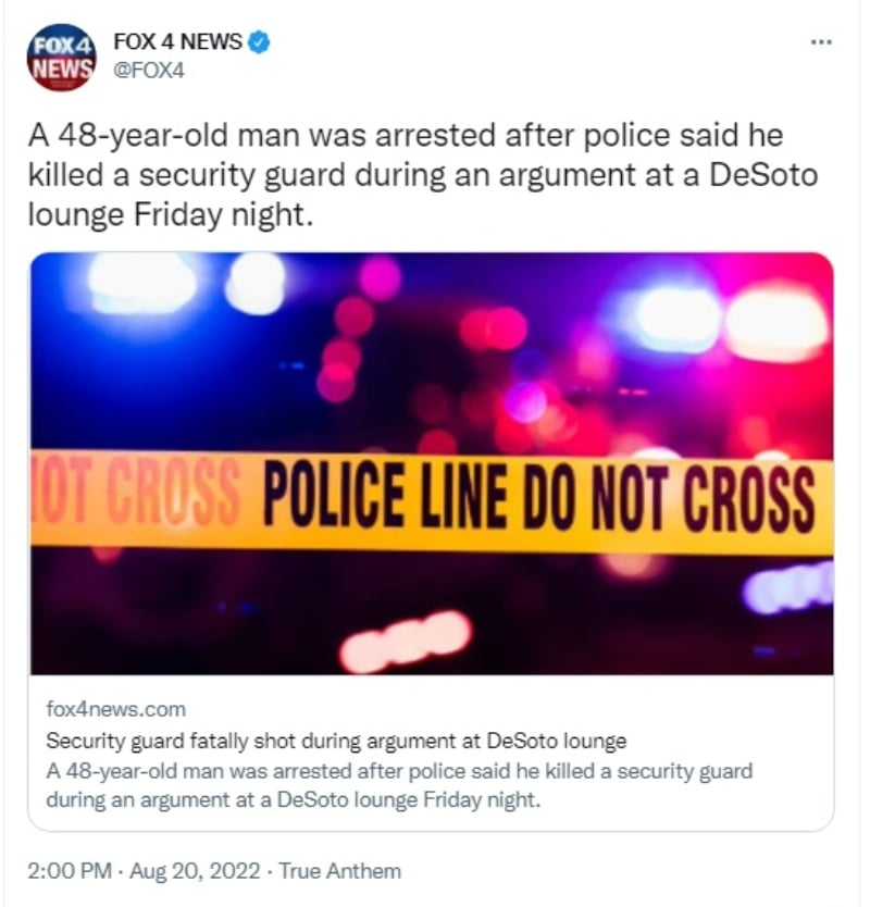 Cliente mata a guardia seguridad en Texas