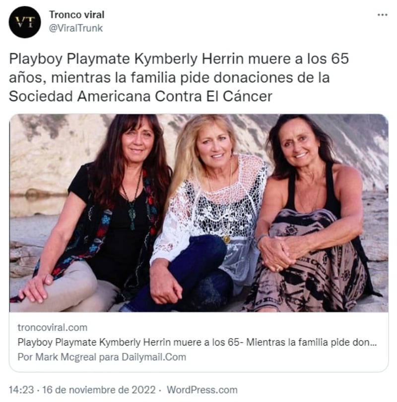 Muere actriz Kymberly Herrin: "Ahora están todas juntas"