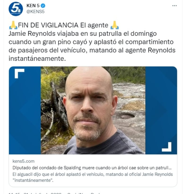 Muere alguacil Jamie Reynolds: "Era un gran tipo que amaba a su familia"
