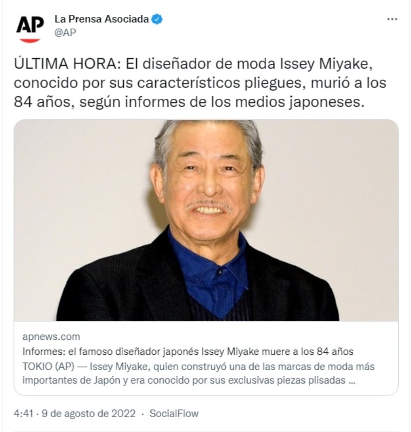 Muere el diseñador japonés Issey Miyake