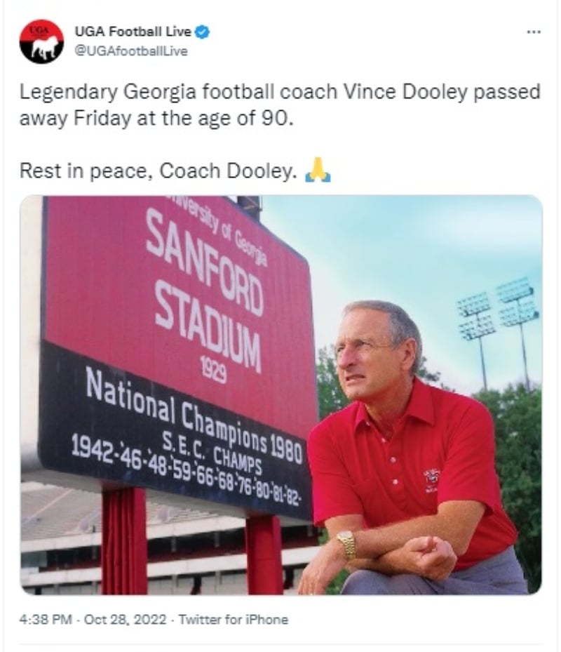 Muere entrenador Vince Dooley: Hizo historia en los Bulldogs