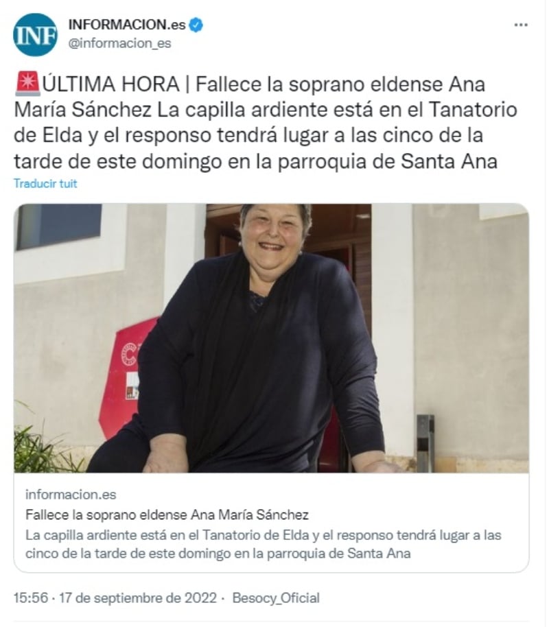 Muere Ana María Sánchez: Fallece a los 63 años de edad