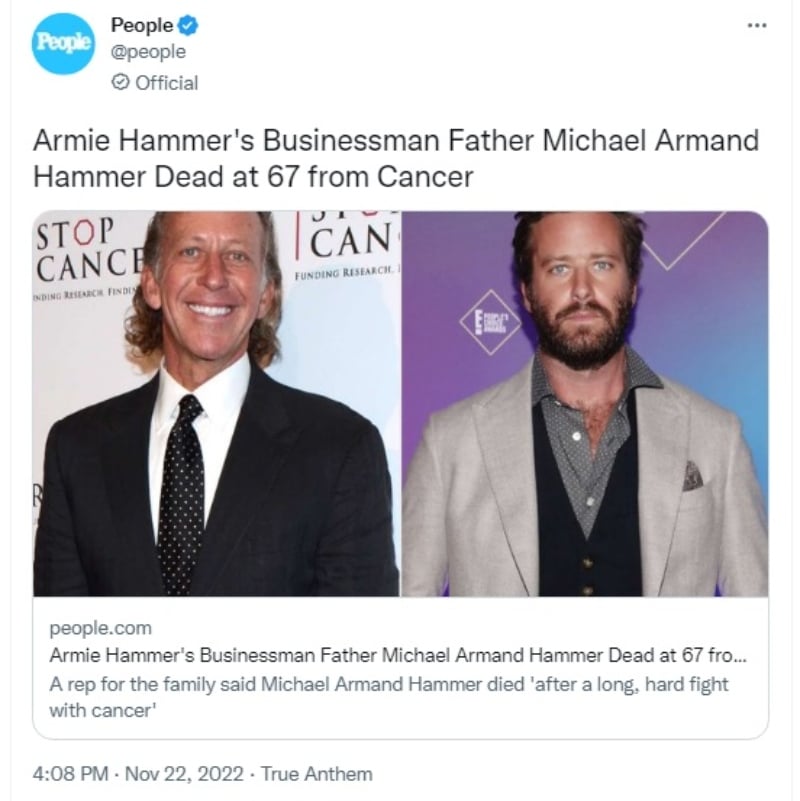 Father Armie Hammer dies after losing battle with cancer