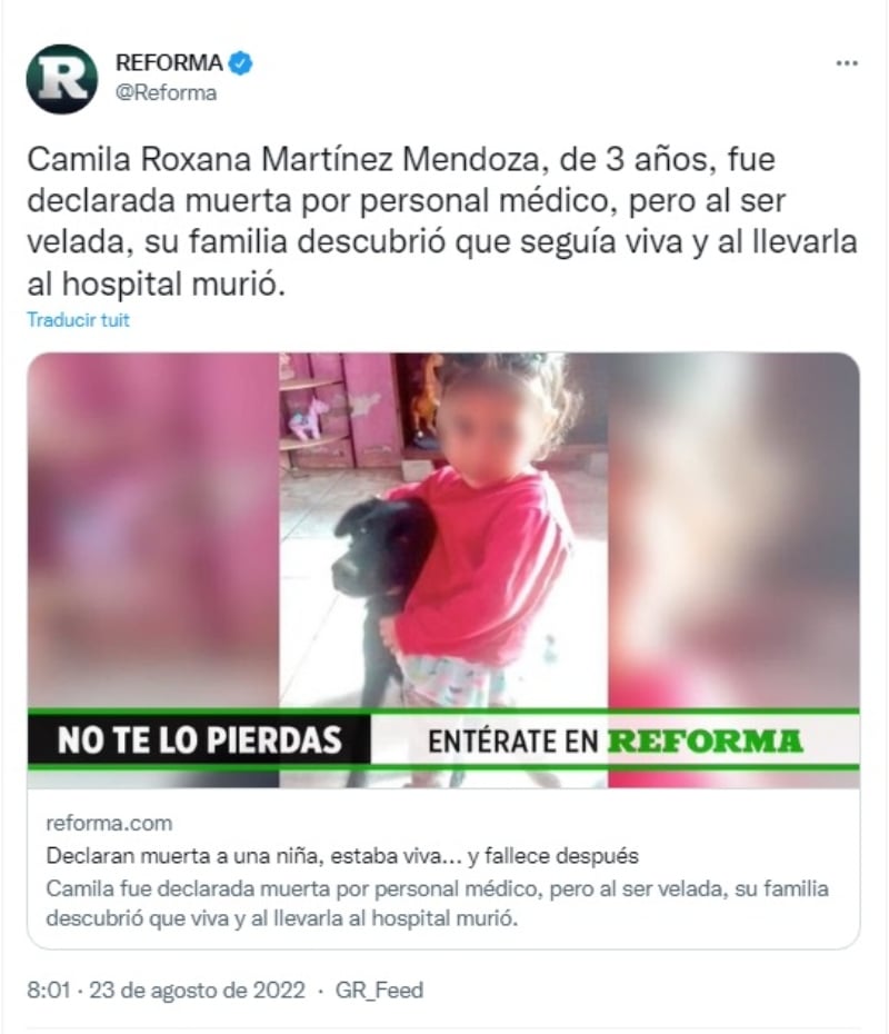 Niña muere dos veces en pleno funeral