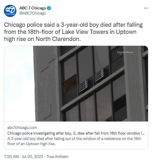 3-year-old boy dies from falling on 18th floor of Chicago building