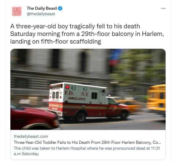 Painful tragedy: 3-year-old boy died after falling from a 29th floor