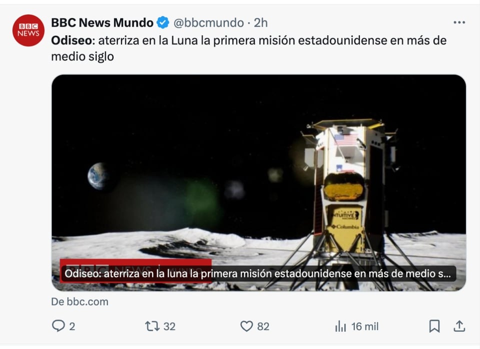 Odiseo, Intuitive Machines, sonda espacial, alunizaje, MundoNOW