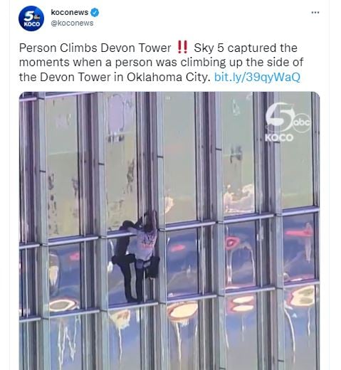 Momentos de tensión por hombre que trepó un rascacielos en Oklahoma City