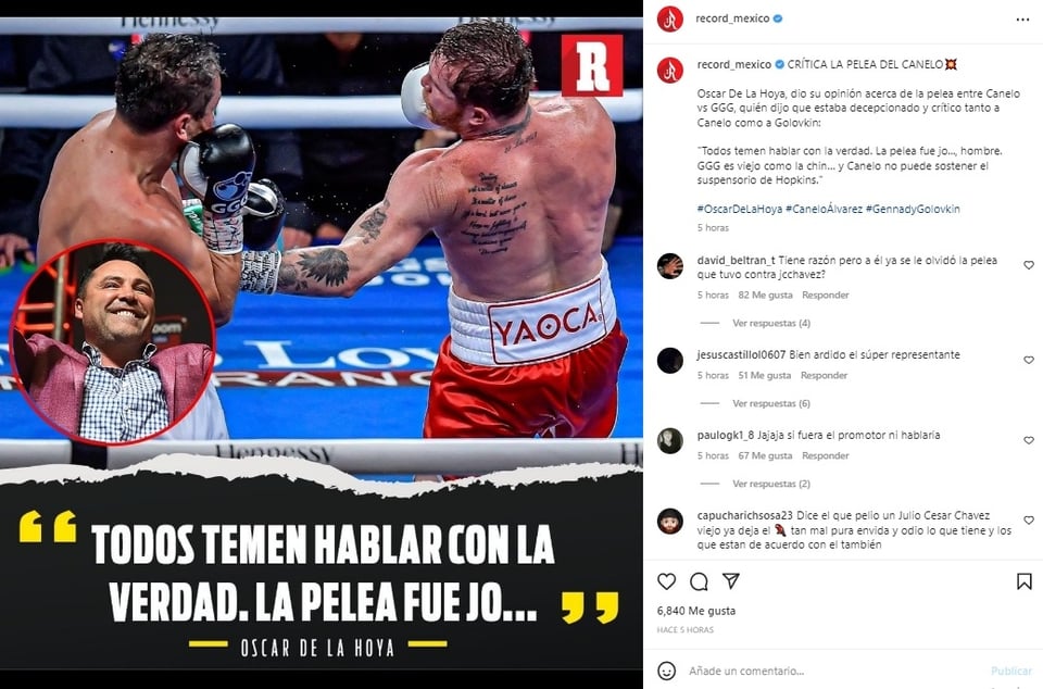 Oscar de la Hoya crítica la pelea del Canelo contra GGG