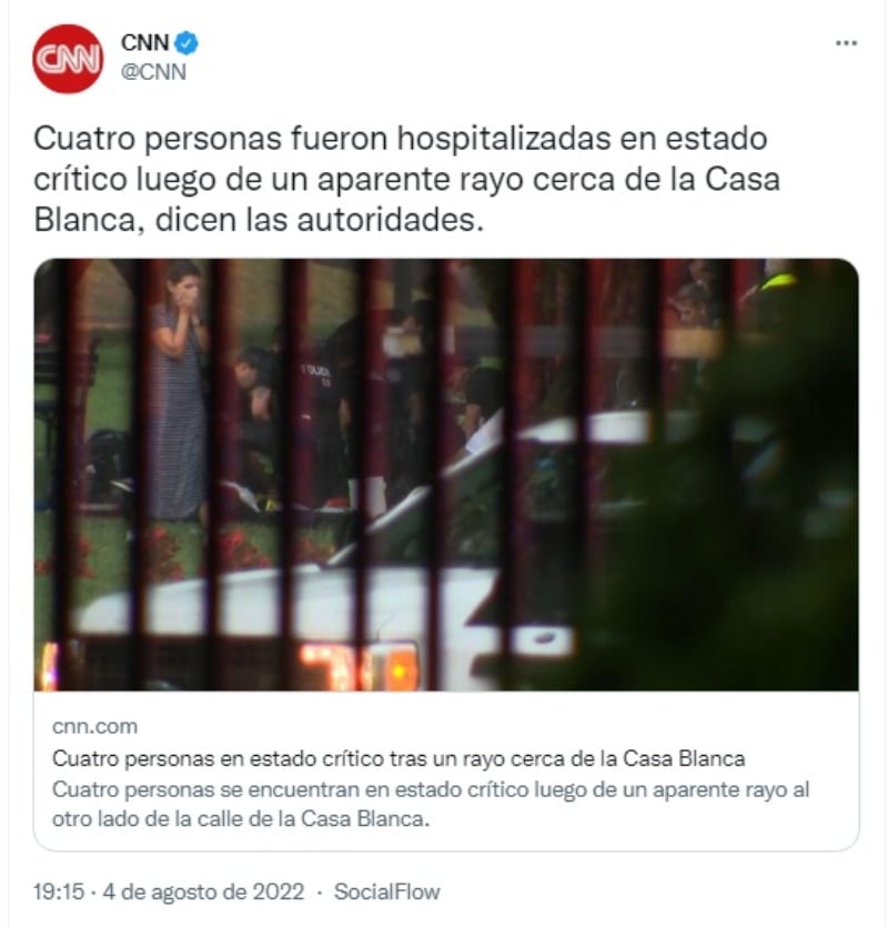 Cae rayo cerca de la Casa Blanca