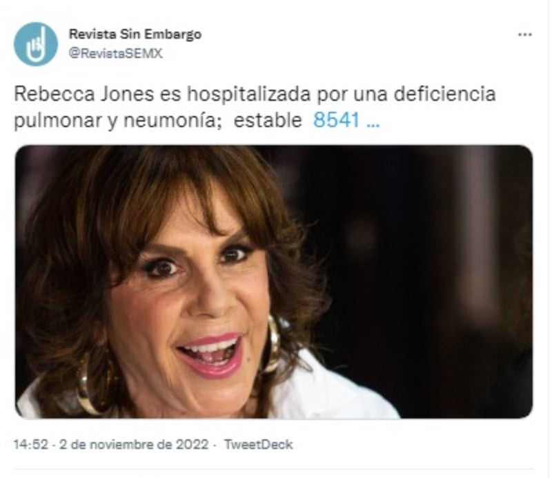 Rebecca Jones neumonía: "Todo esto sucede a partir del exceso de trabajo "