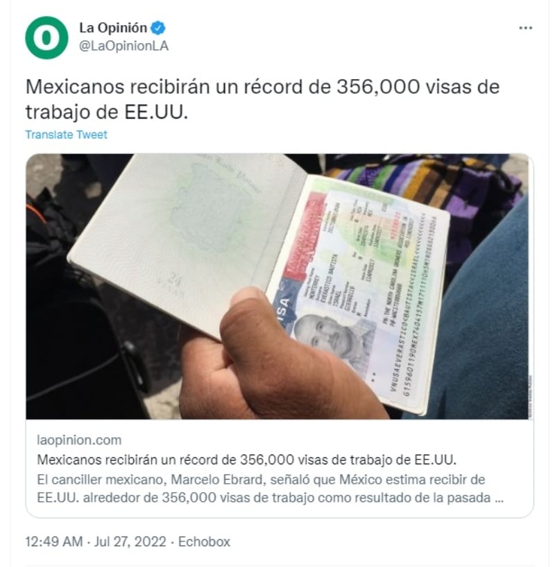 Anuncian récord de visas de trabajo
