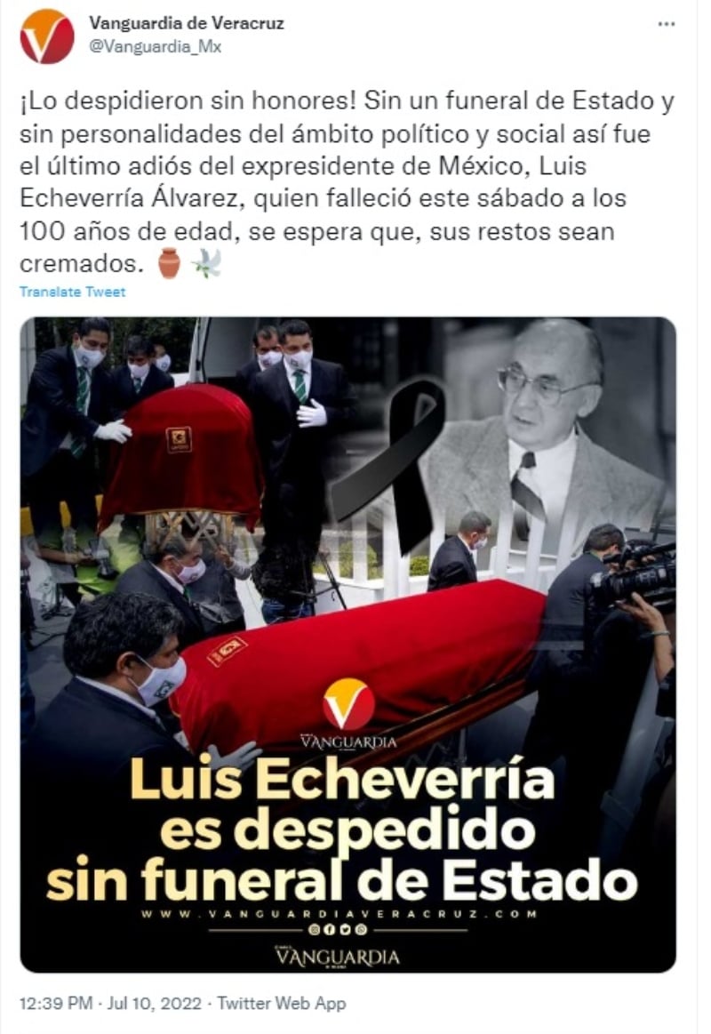 Revelan lo que harán con Luis Echeverría y sus restos