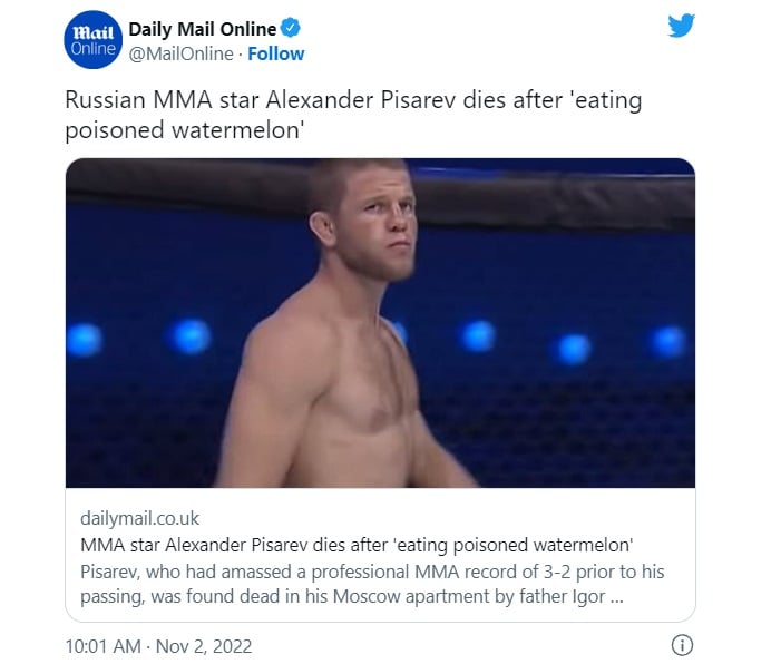 MMA Alexander Pisarev dies poisoned watermelon