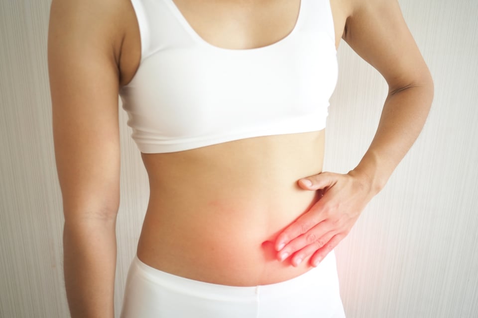 woman with internal pain