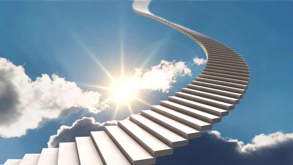 Stairs, sky, flash, clouds, limbo