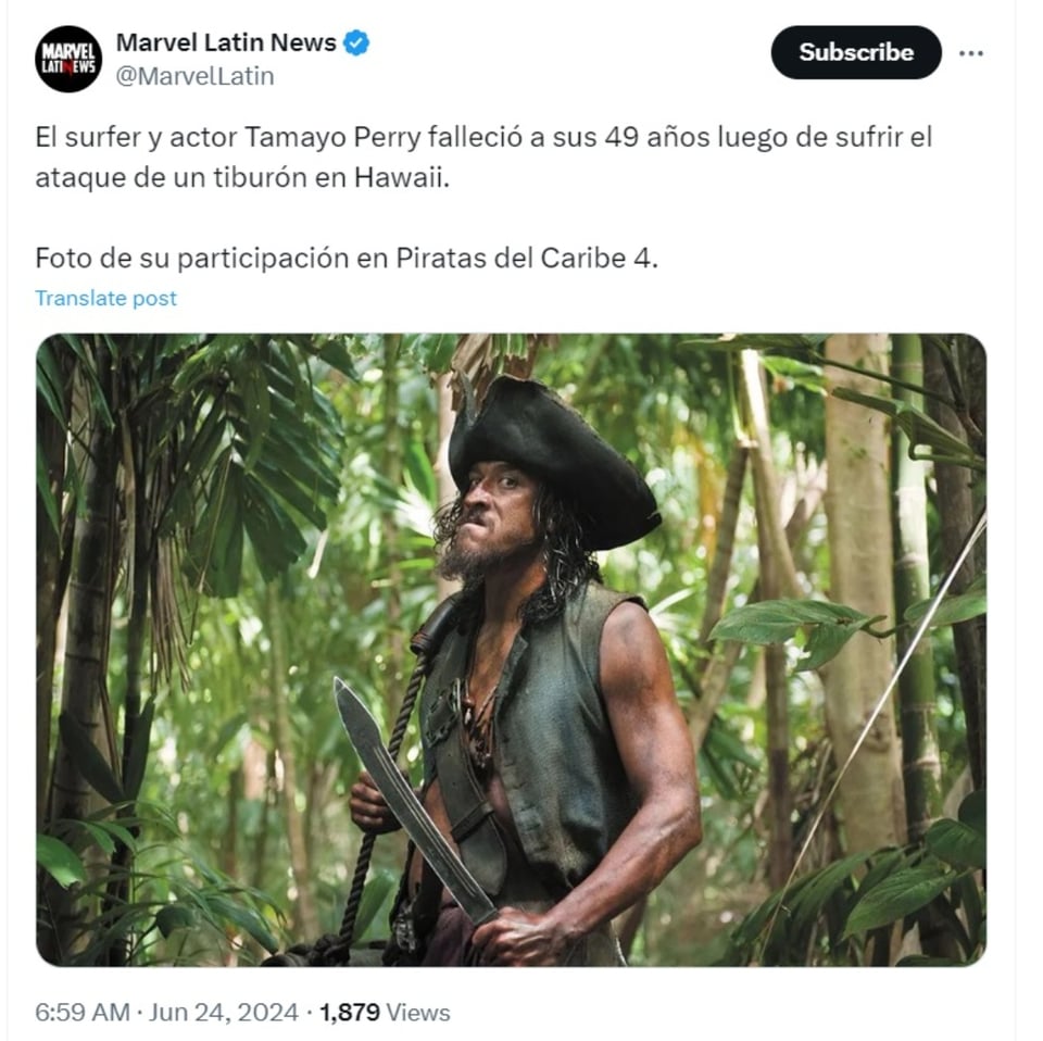 Tamayo Perry, Piratas del Caribe, surfista, accidente, MundoNOW