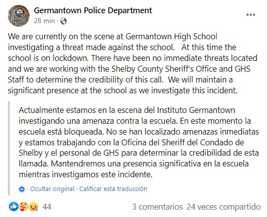 Cierran Germantown High School amenaza tiroteo