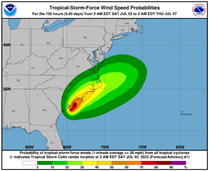 Peligrosa tormenta tropical Colin se forma en la costa este de EEUU