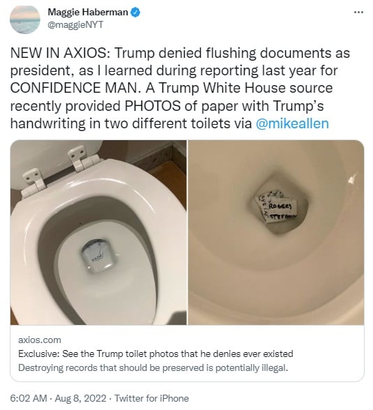 Trump flushed official documents down the toilet