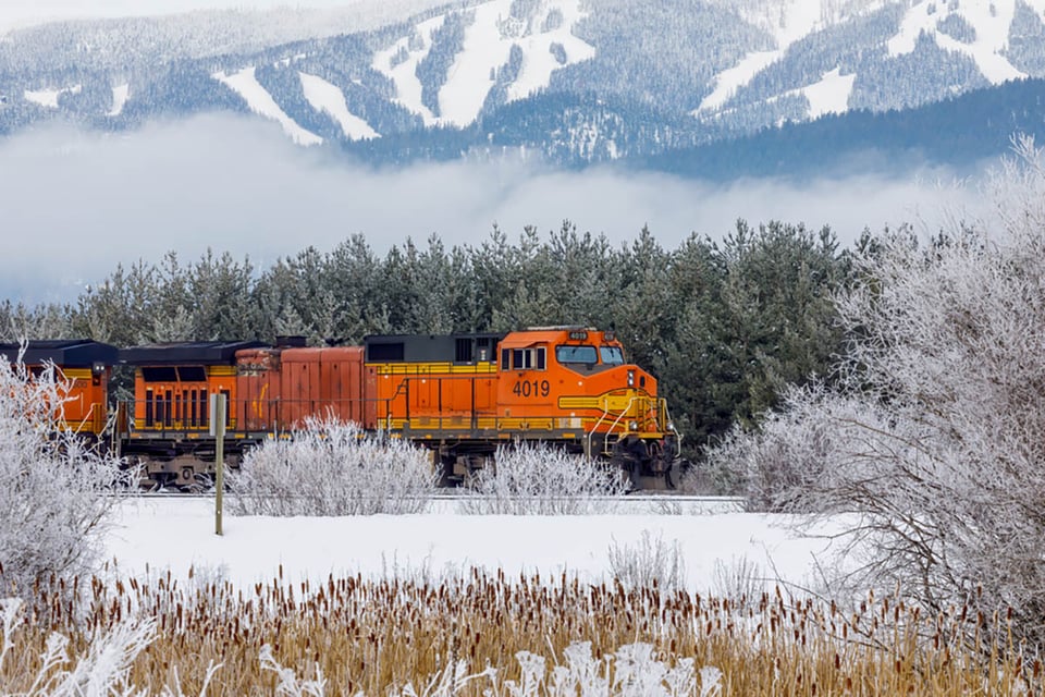 Big Sky, Montana, train, mountains, scenic